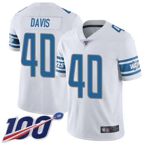 Detroit Lions Limited White Men Jarrad Davis Road Jersey NFL Football #40 100th Season Vapor Untouchable->youth nfl jersey->Youth Jersey
